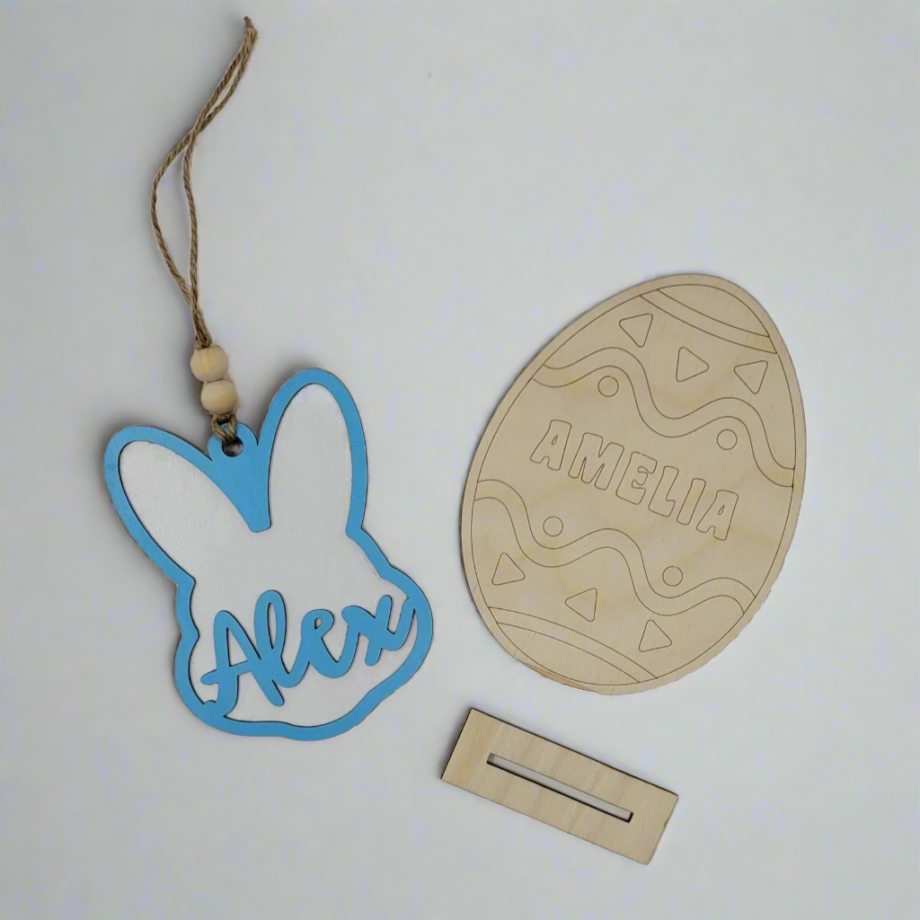 Easter Bunny Name Tag for Easter Basket and Egg DIY paint kit bundle