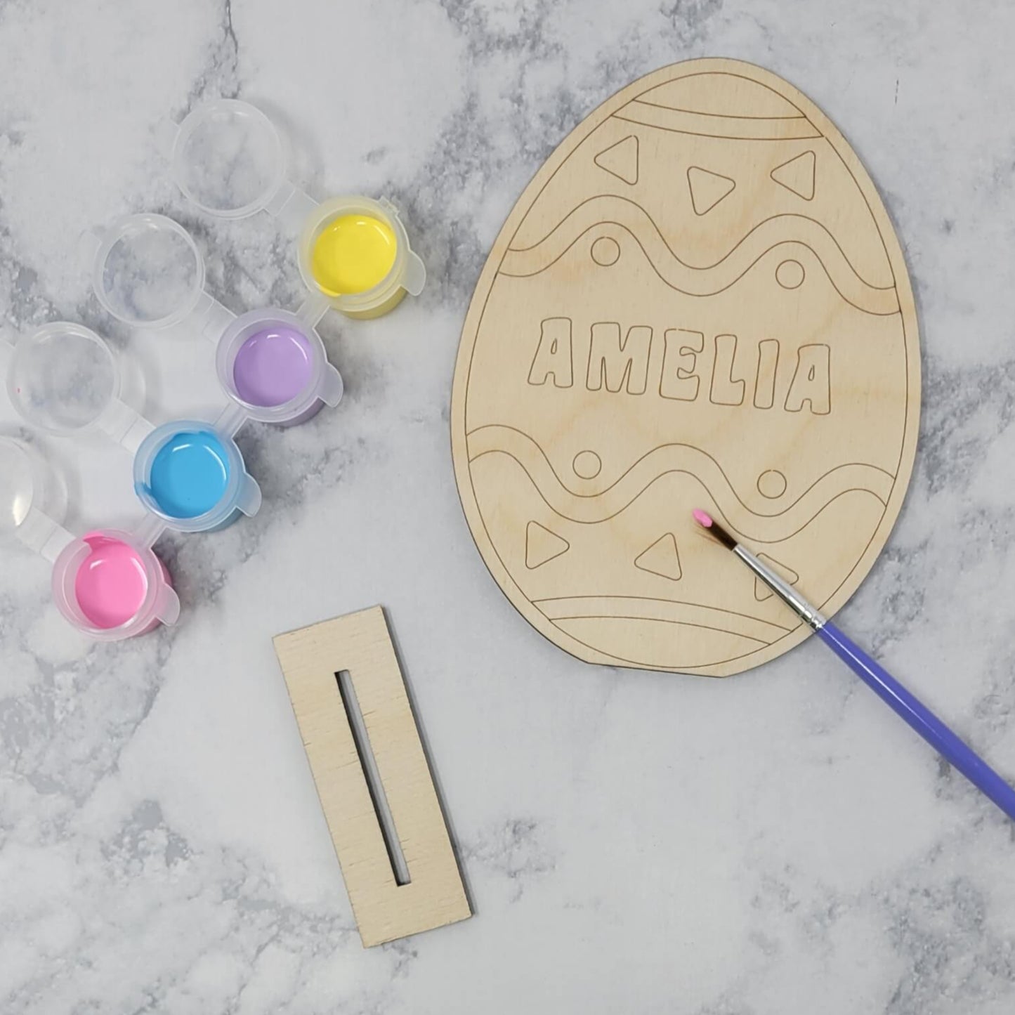 Easter egg DIY paint kit with name paint on brush and paint