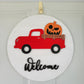 welcome red truck interchangeable door hanger with jack o lantern