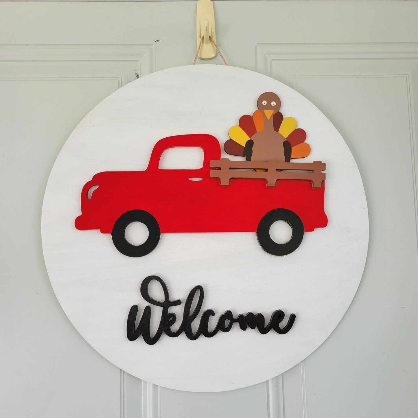 welcome red truck interchangeable door hanger with turkey