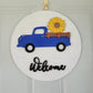 Welcome Blue Truck Interchangeable Door Hanger 15"