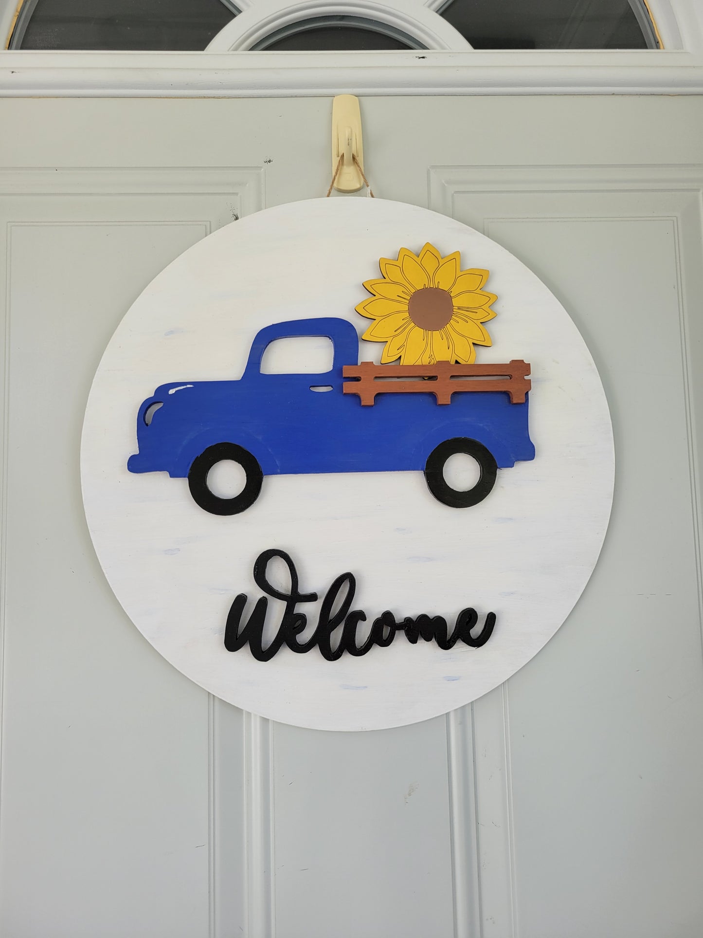 Welcome Blue Truck Interchangeable Door Hanger 15"