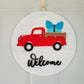 welcome red truck interchangeable door hanger with butterfly