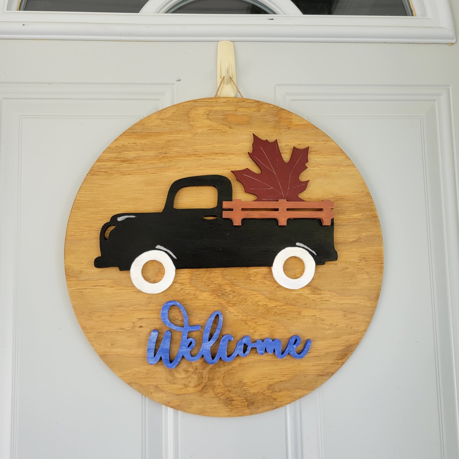 Welcome black Truck interchangeable holiday door hanger with leaf