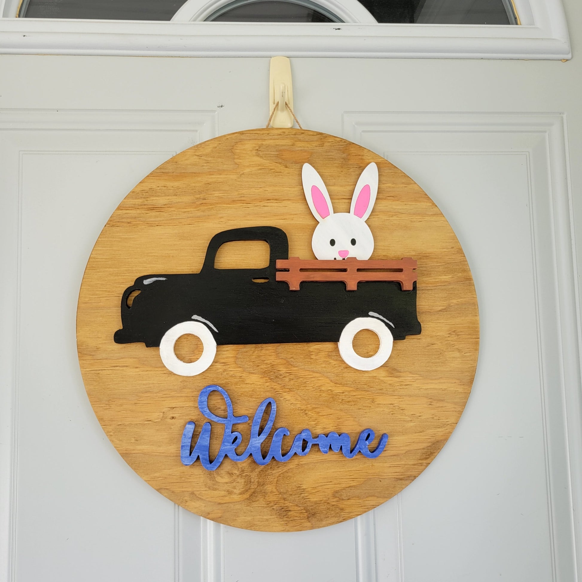 Welcome black Truck interchangeable holiday door hanger with Easter Bunny