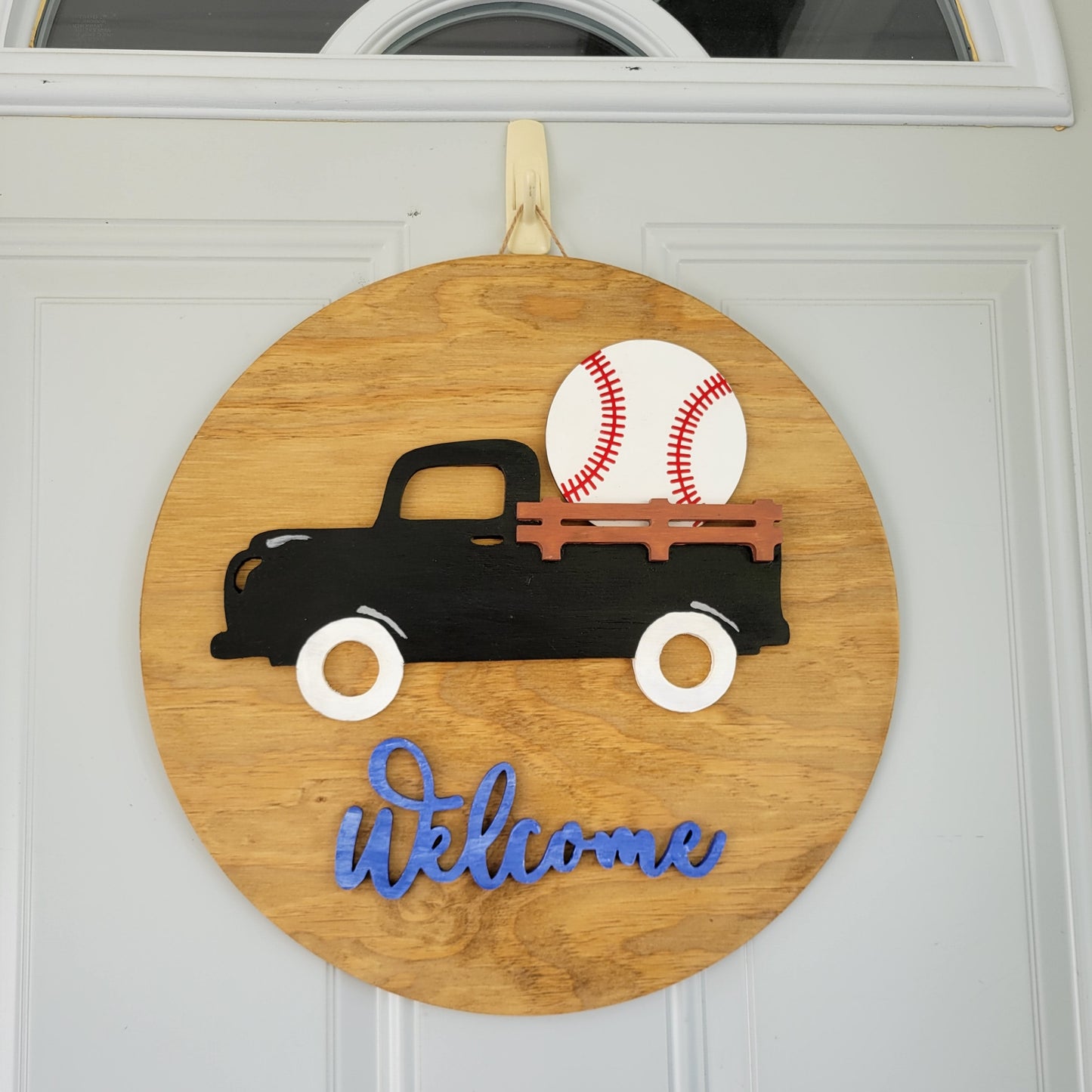 Welcome black Truck interchangeable holiday door hanger with baseball