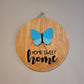 home sweet home golden oak wood round hanging sign with butterfly