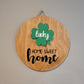 home sweet home golden oak wood round hanging sign with lucky four leaf clover