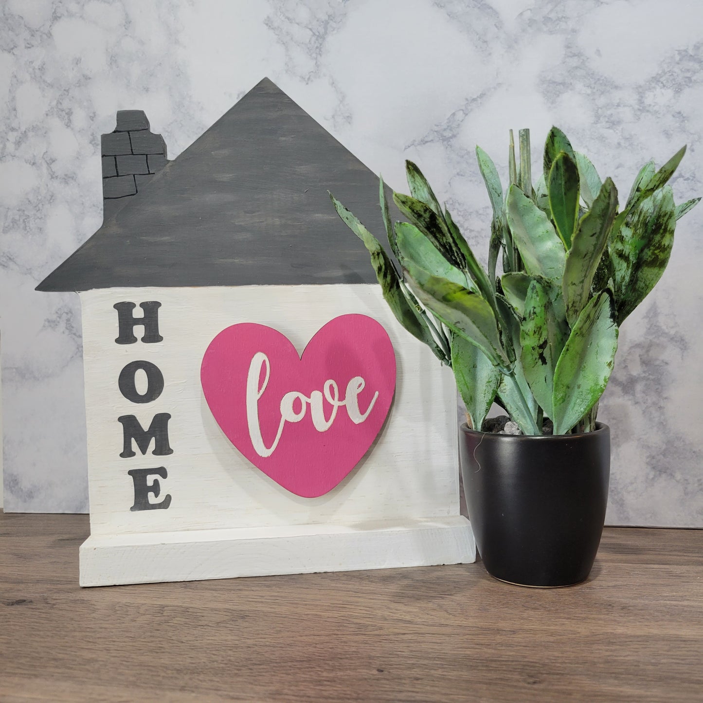 White Double-Sided Home House-Shaped Wood Interchangeable Sign 9.5" x 10"