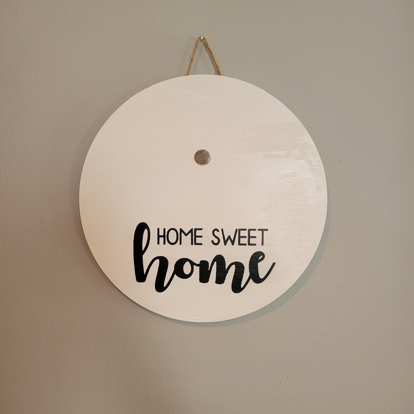 home sweet home white wood round hanging sign