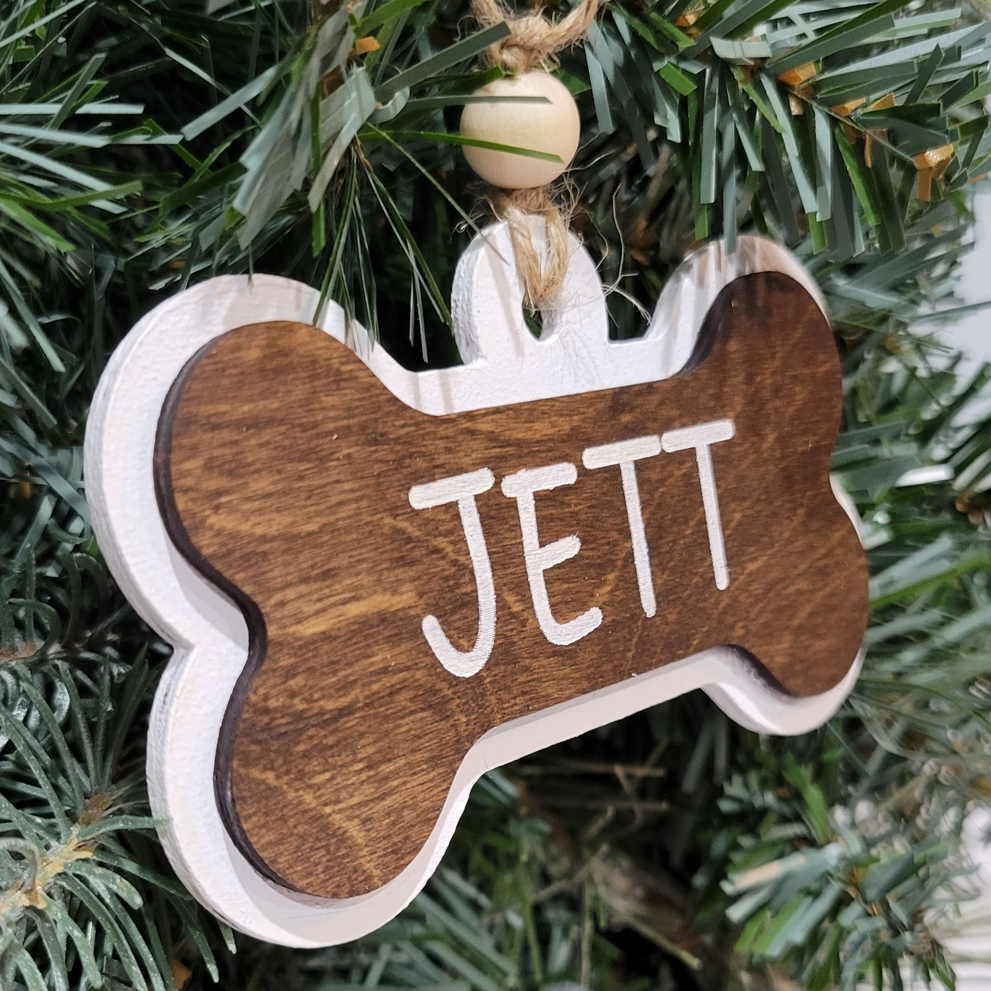 bone shaped ornament with your pets name on it