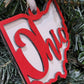 red and white ohio shaped double layered christmas ornament