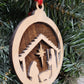 round double layer nativity scene wood ornament