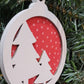 double layer wooden christmas tree with red polka dot background