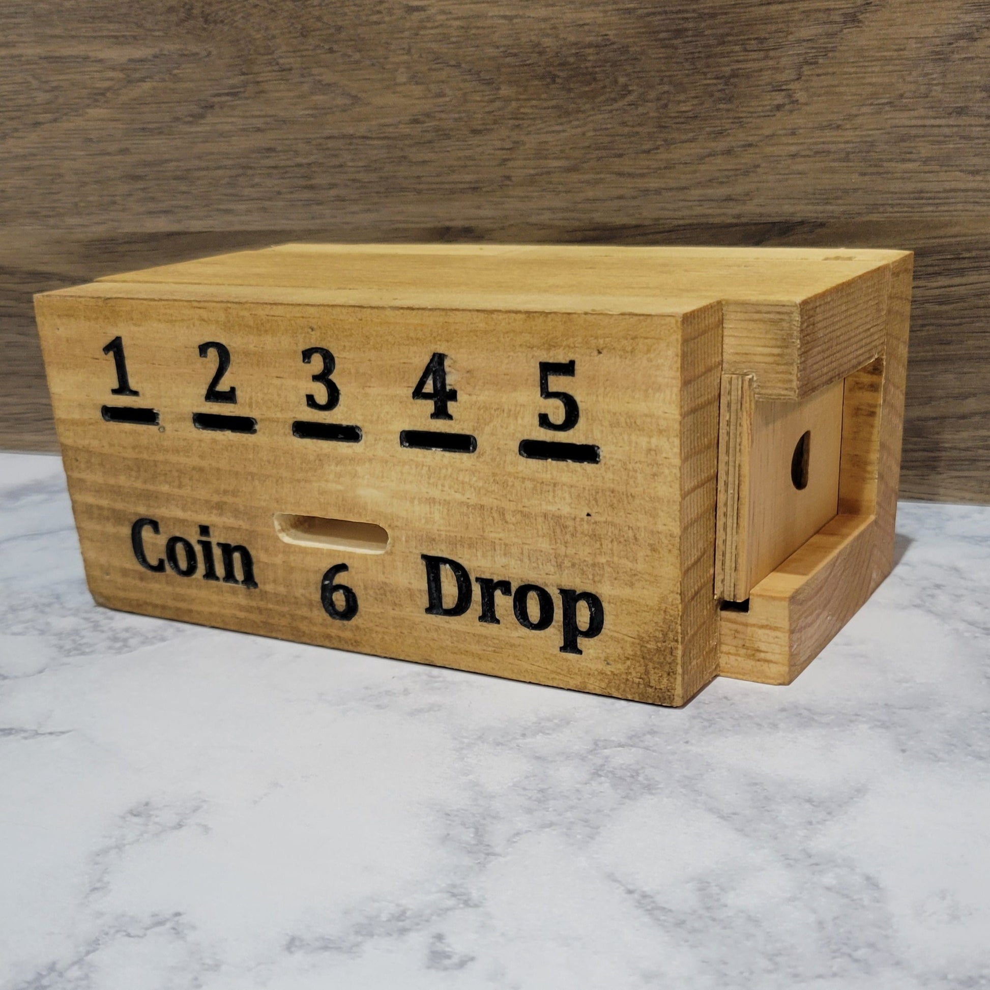 handmade wood coin drop game 