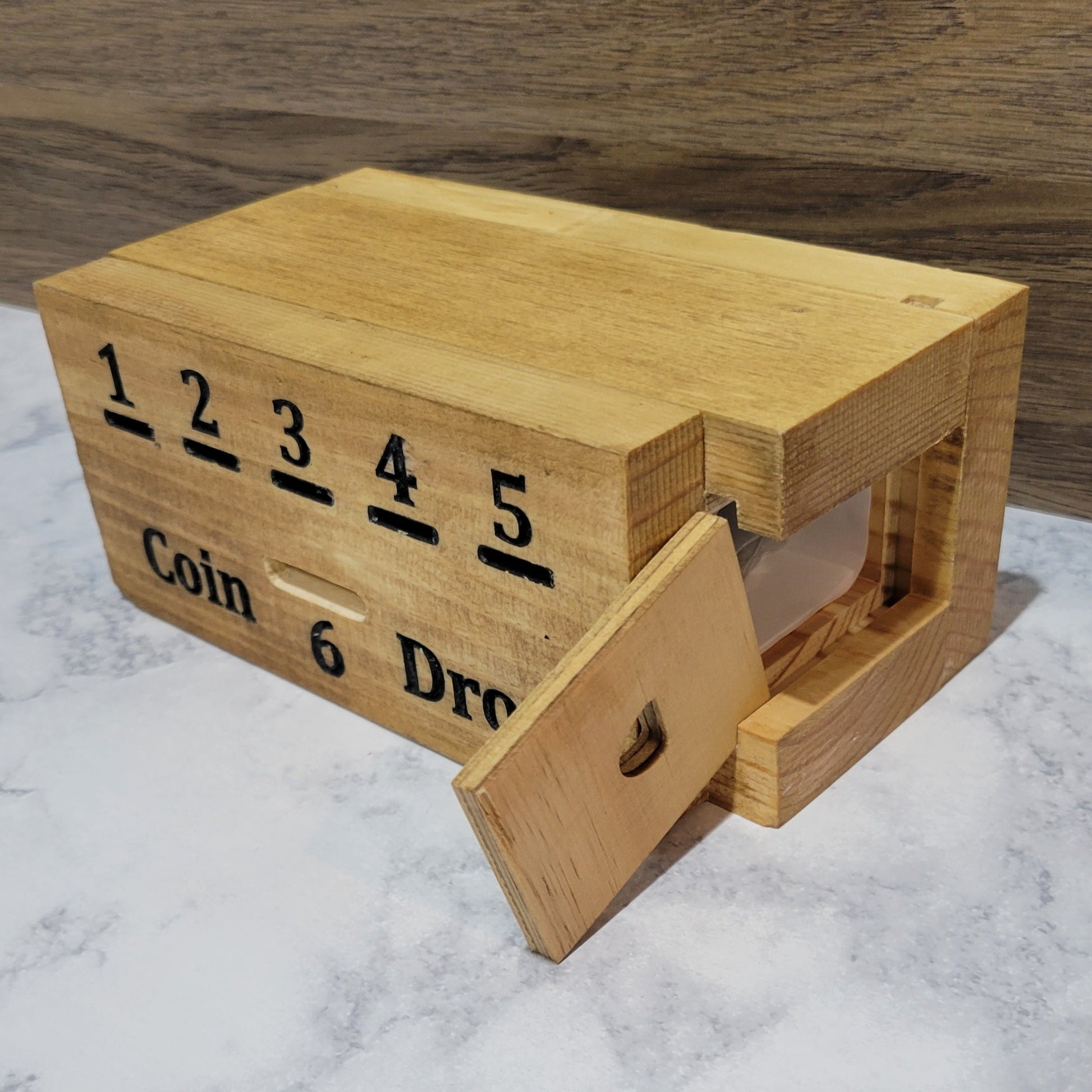 handmade wood coin drop game open