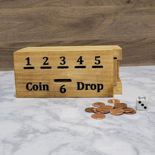 handmade wood coin drop game 