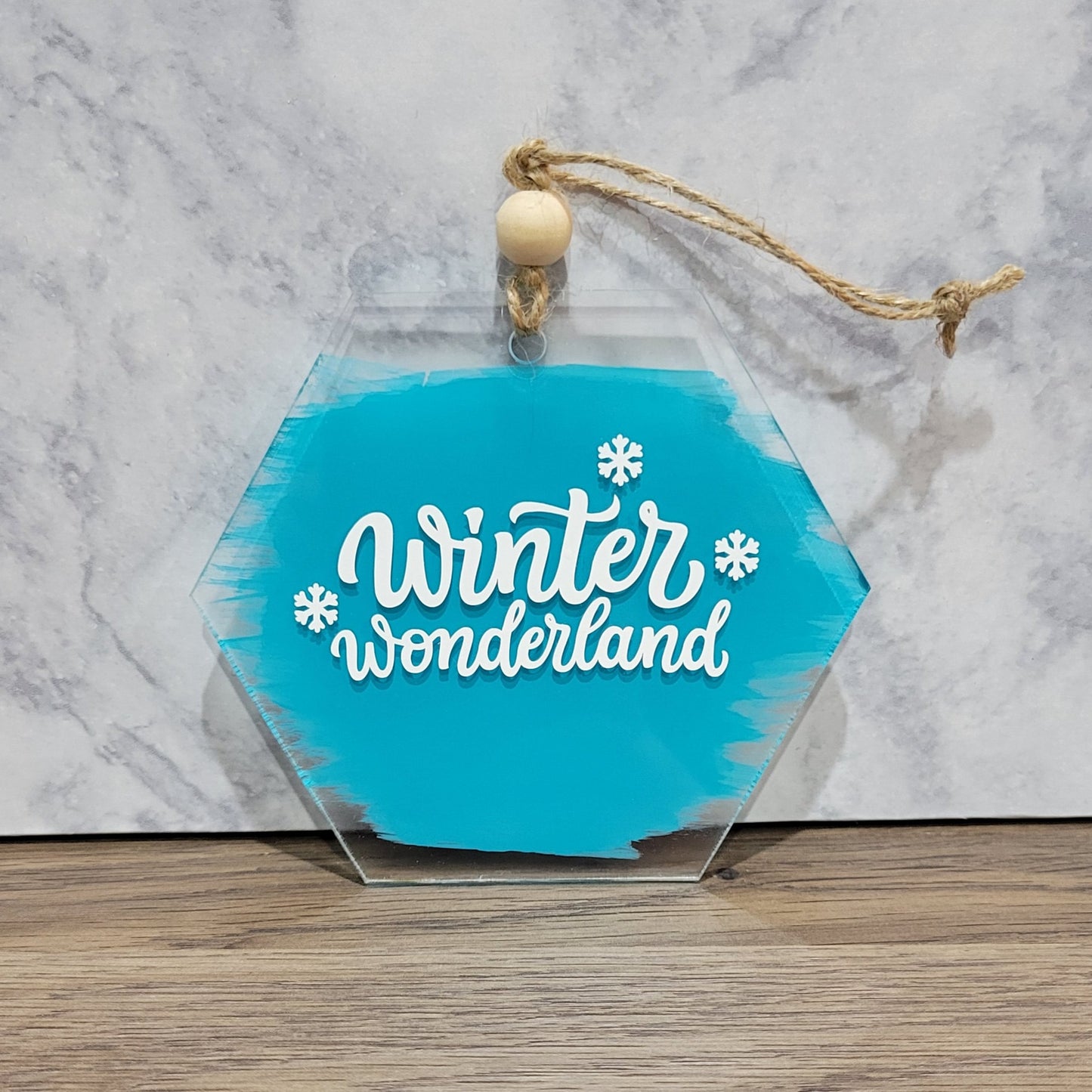 winter wonderland clear acrylic back-painted ornament