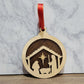 round double layer nativity scene wood ornament