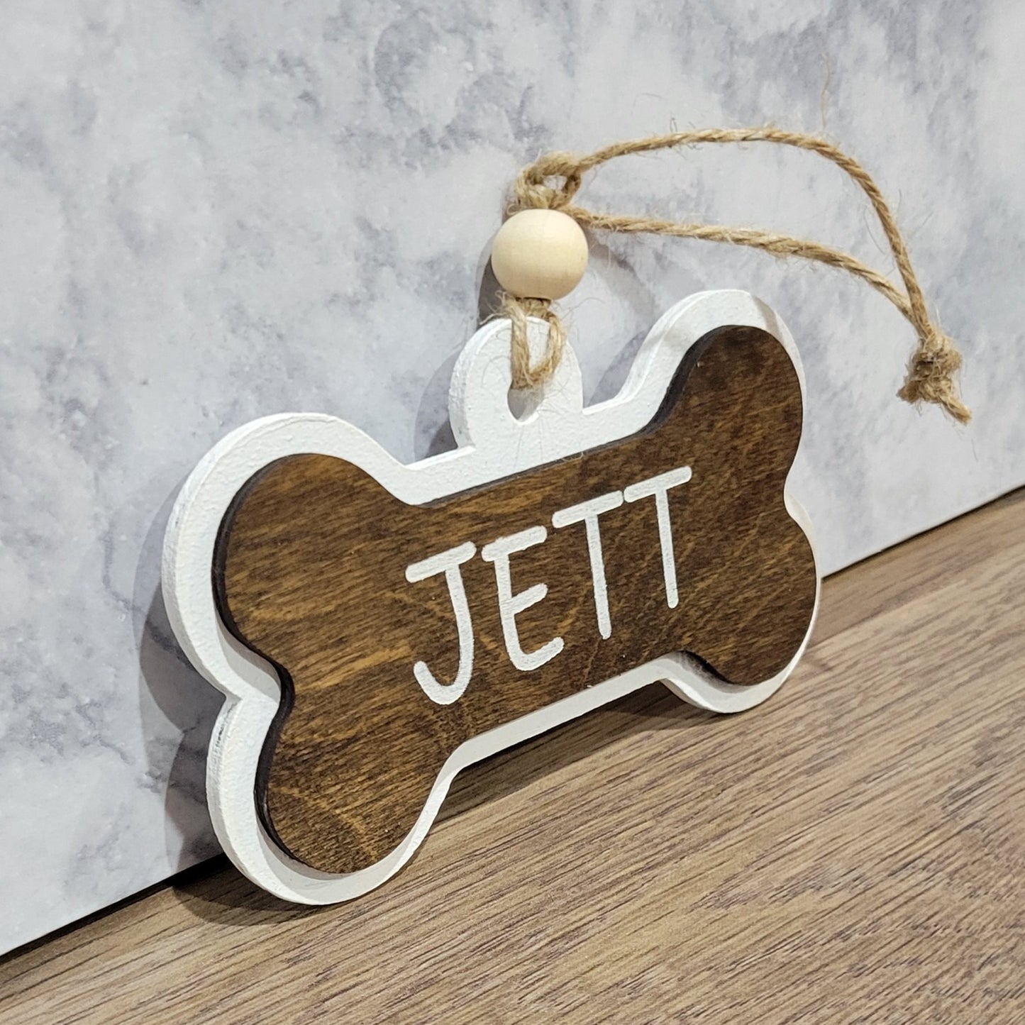 bone shaped ornament with your pets name on it