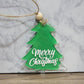 Merry Christmas green tree clear acrylic back painted ornament