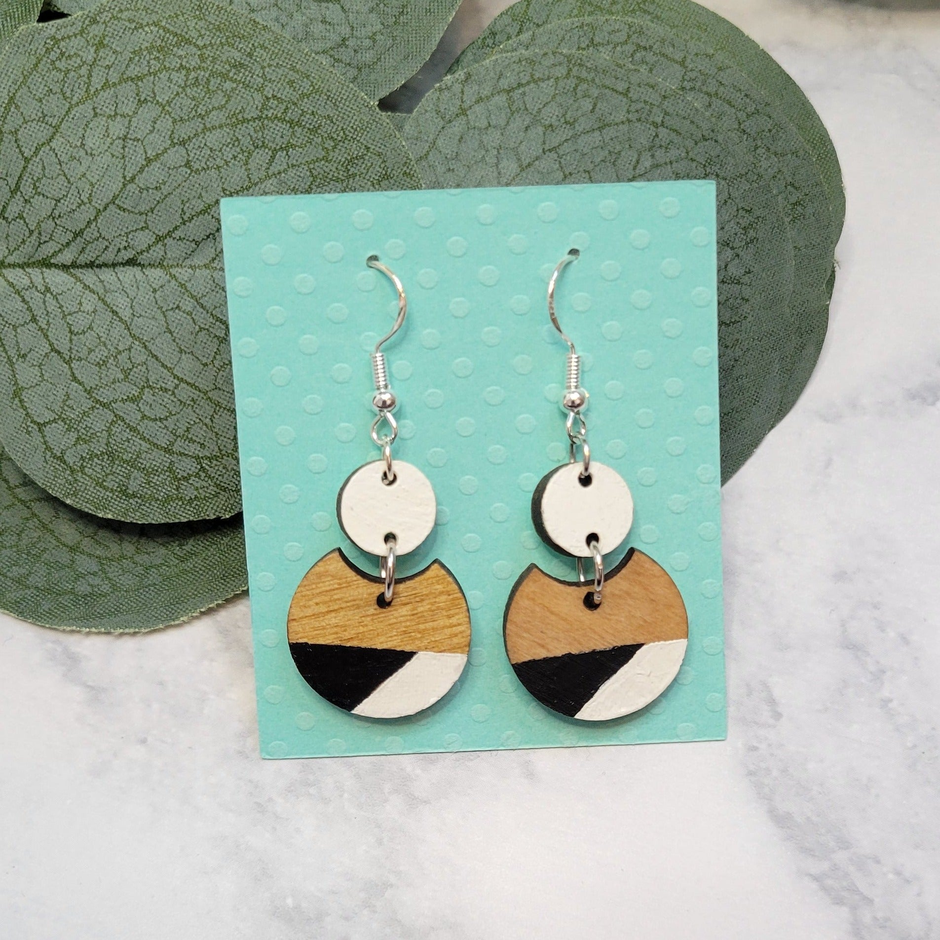 geometric hand painted 2 piece round earrings