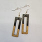 black and golden oak rectangle dangle wooden handmade earrings on a white background