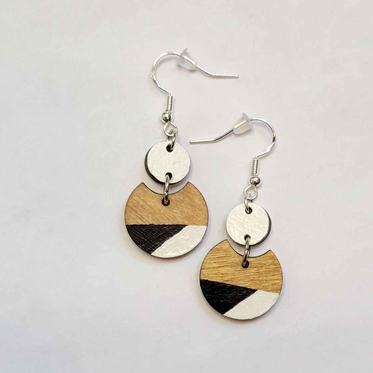 geometric hand painted 2 piece round earrings