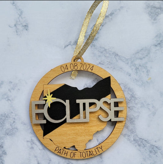 Path of totality eclipse ornament for Christmas