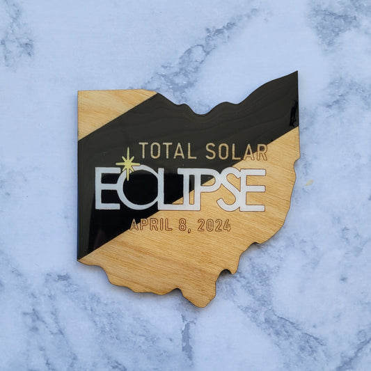 Ohio shaped total solar eclipse coaster sealed with epoxy