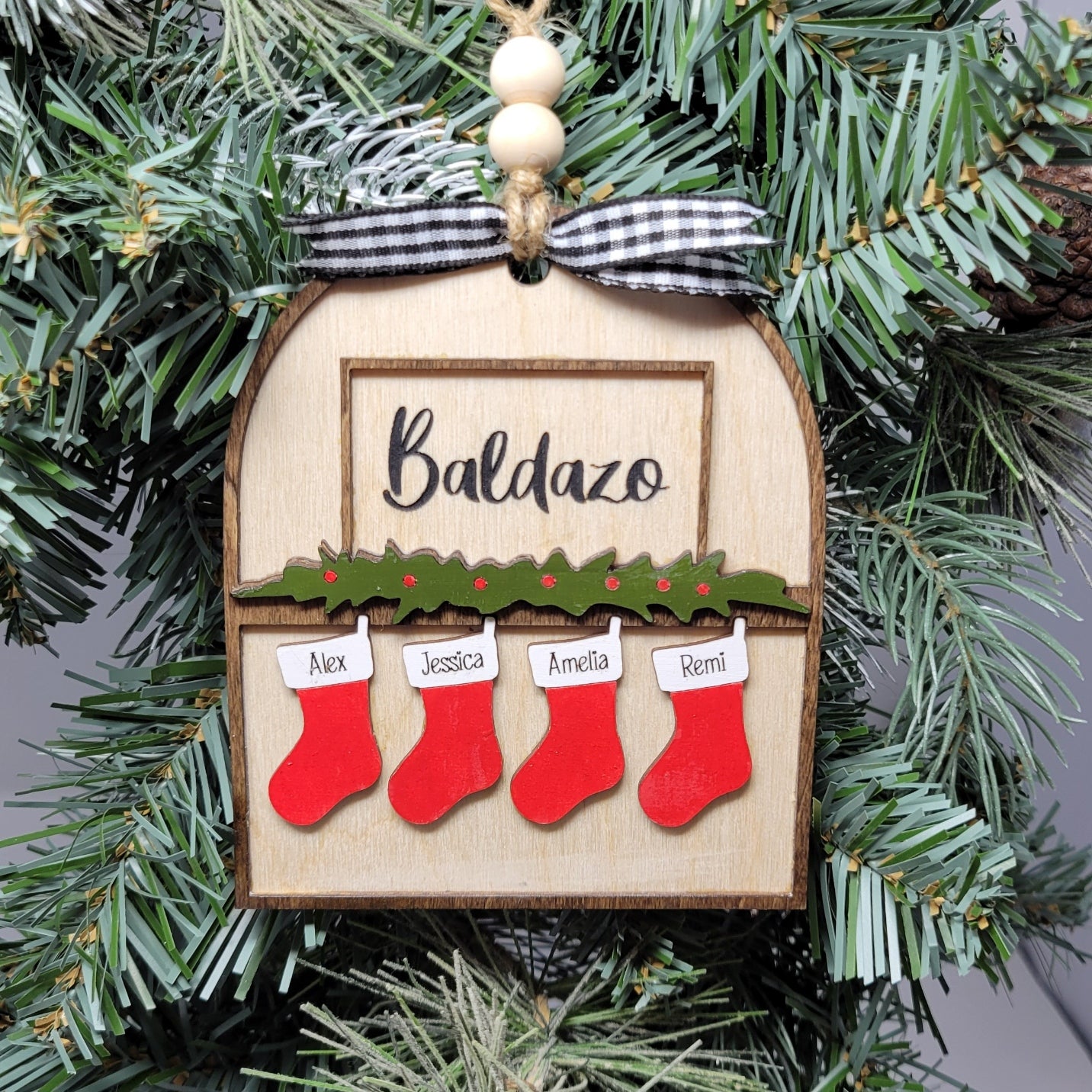 Personalized Family Christmas Stocking Ornament – Add your Last Name & up to 8 Family Names