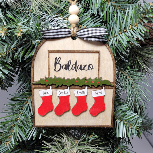 Personalized Family Christmas Stocking Ornament – Add your Last Name & up to 8 Family Names