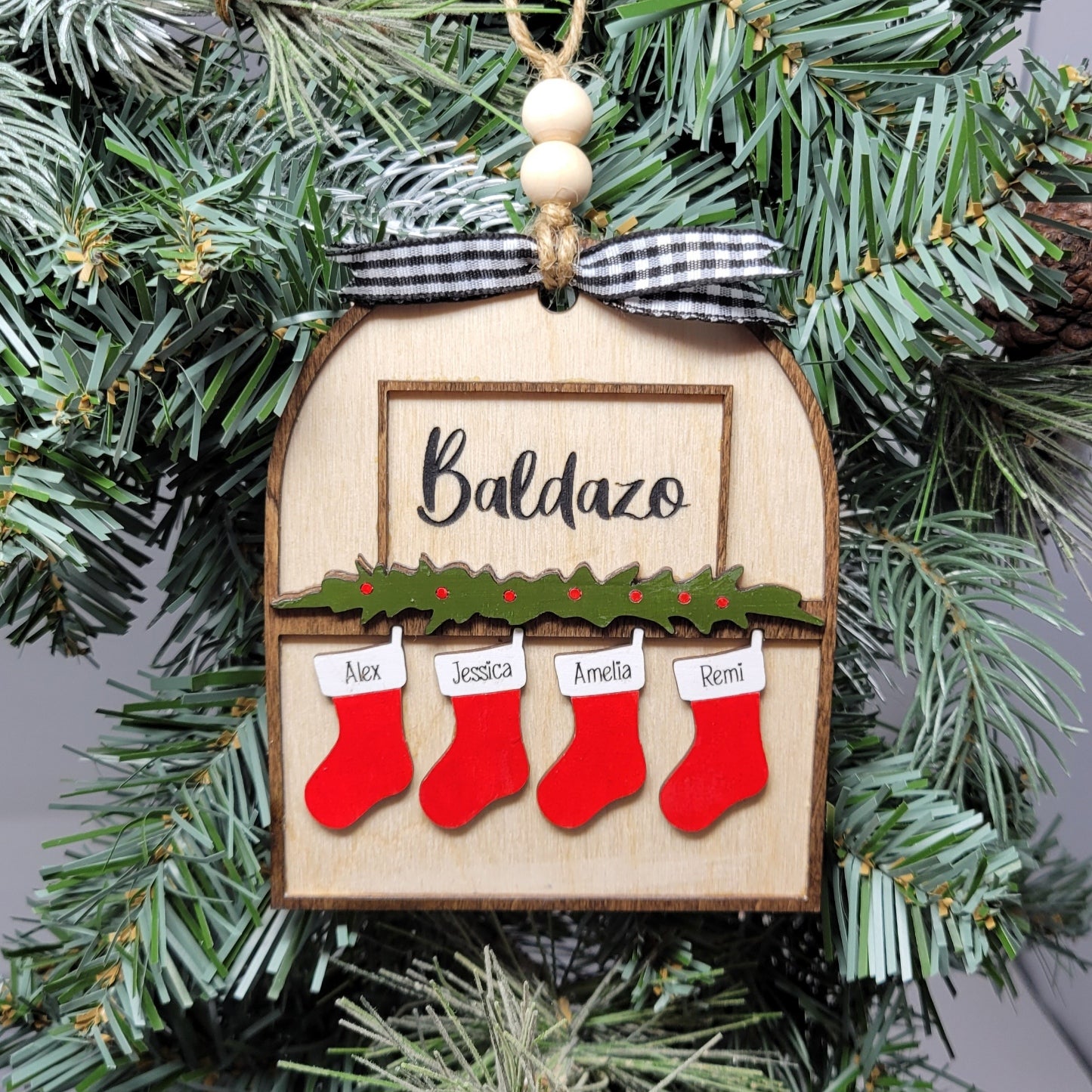 Personalized Family Christmas Stocking Ornament – Add your Last Name & up to 8 Family Names