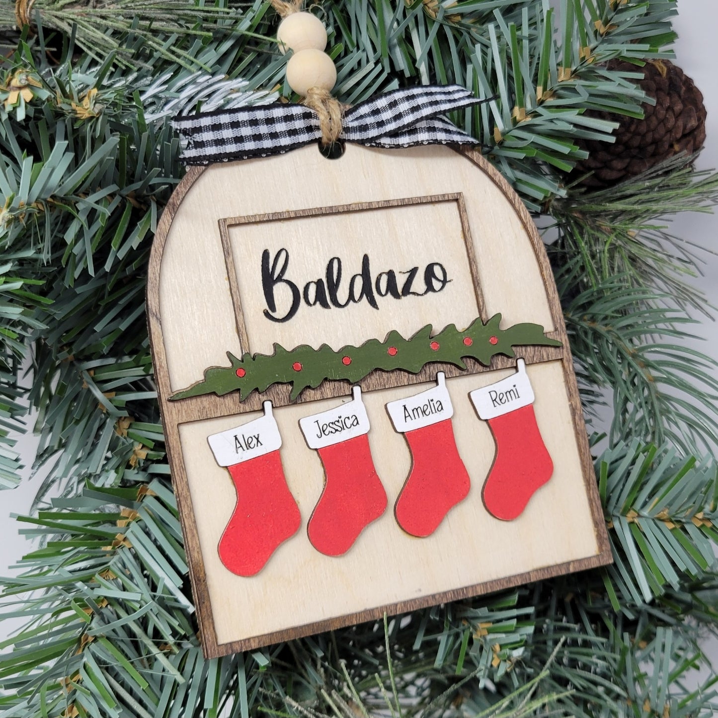 Personalized Family Christmas Stocking Ornament – Add your Last Name & up to 8 Family Names