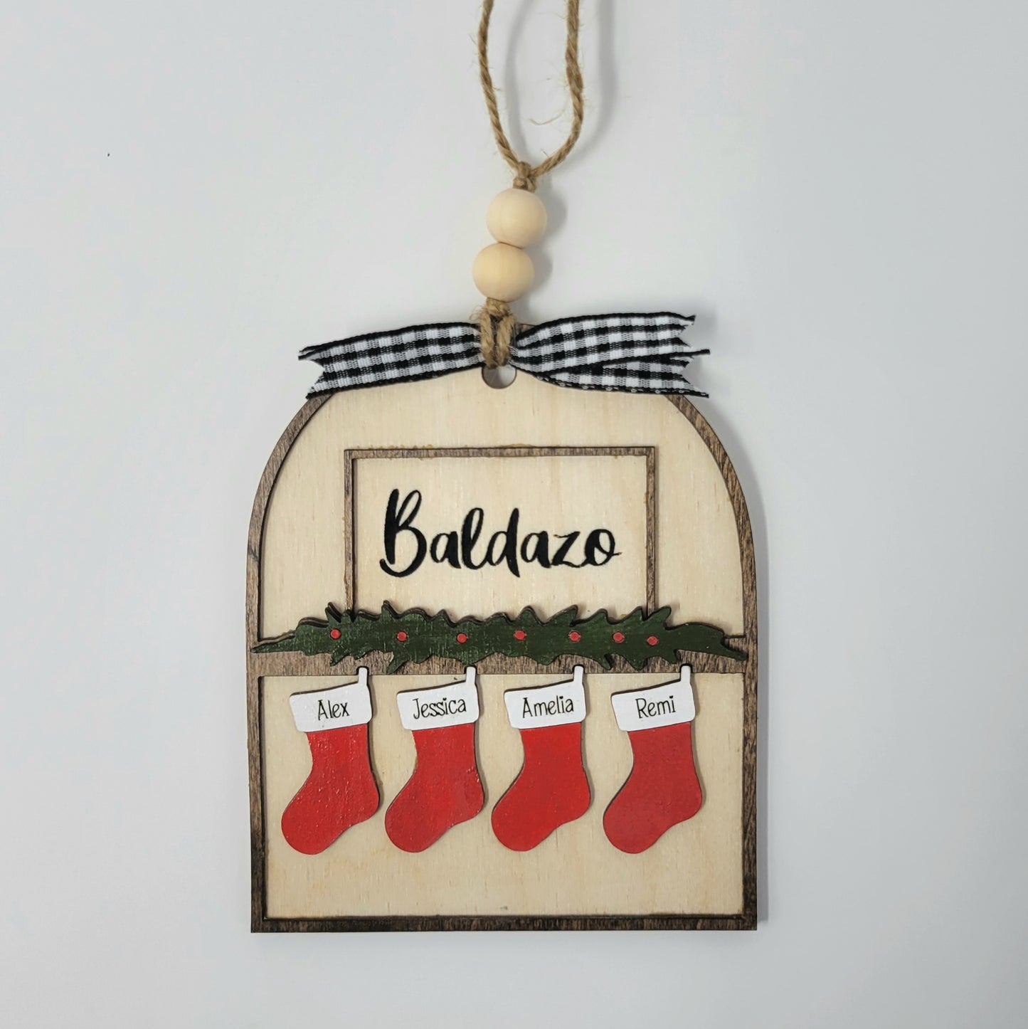 Personalized Family Christmas Stocking Ornament – Add your Last Name & up to 8 Family Names