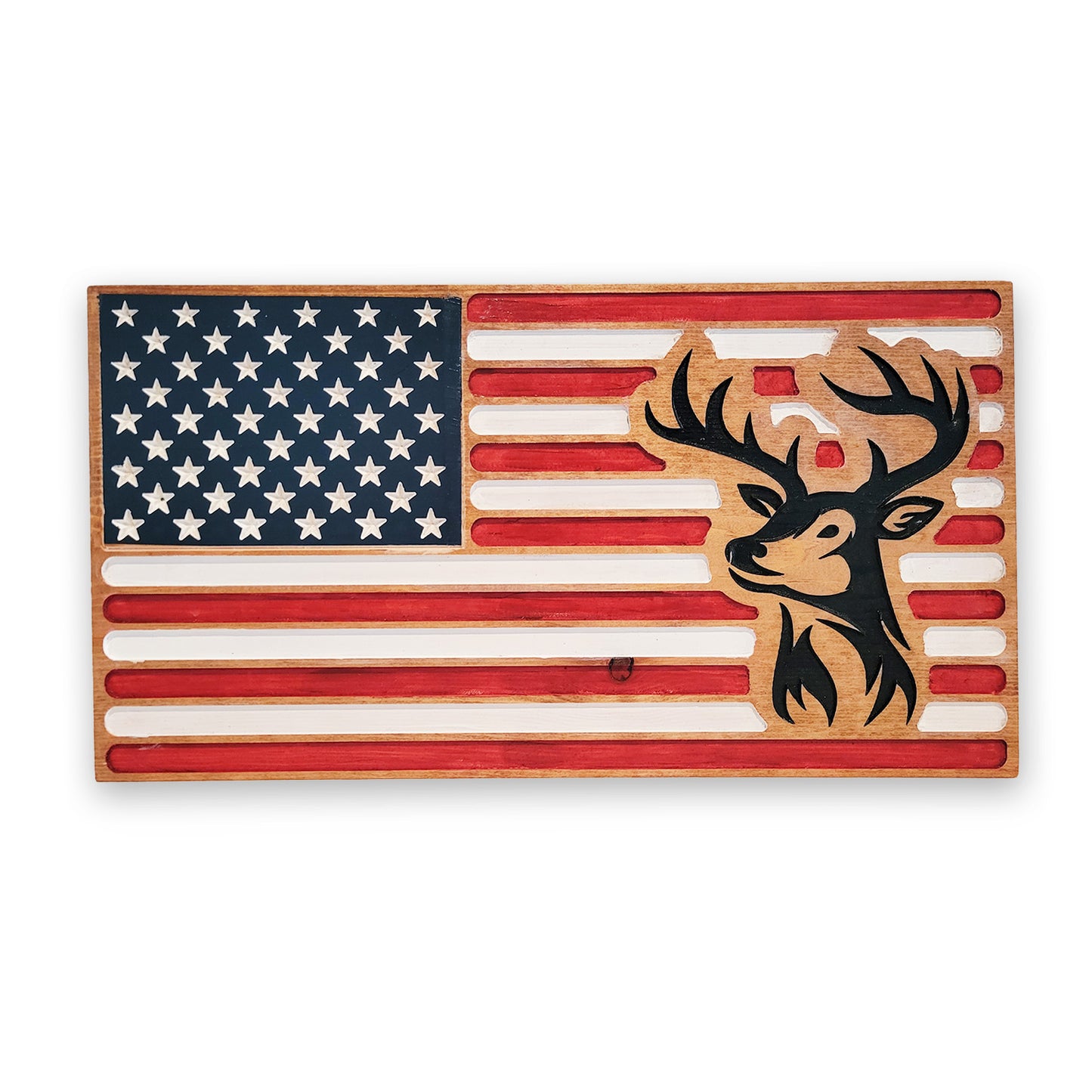 Wooden Handmade Carved Flag with Deer