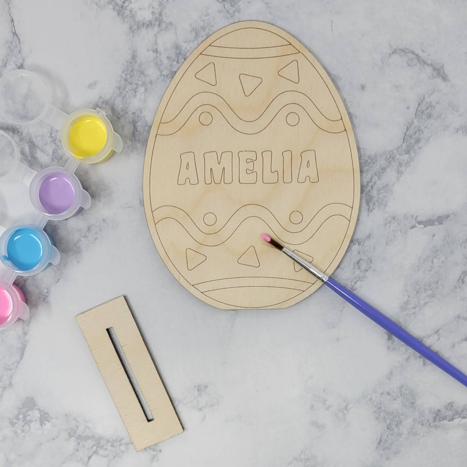 Easter Egg DIY Paint Kit with Name with paint on brush