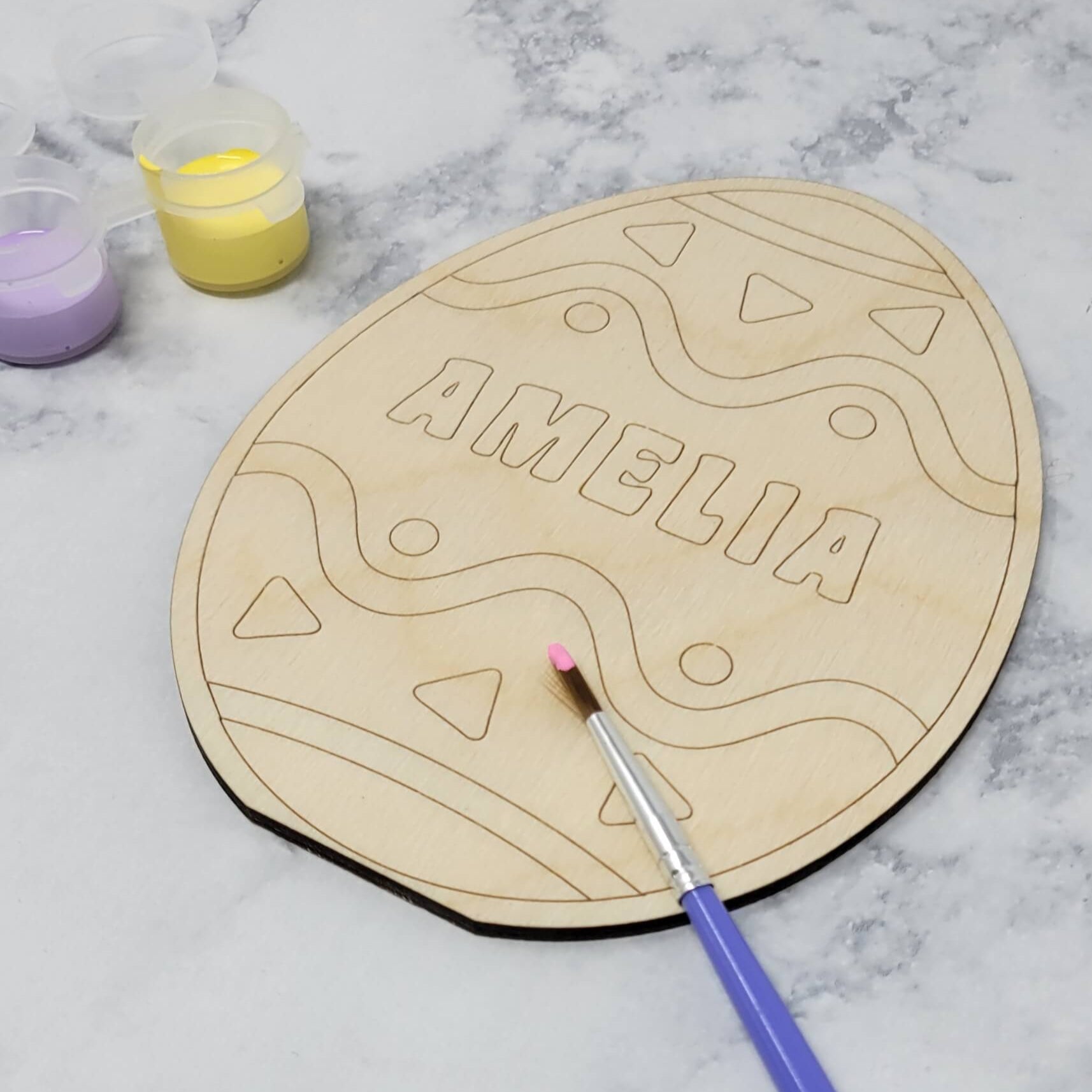 Easter Egg DIY Paint Kit with Name with paint on brush