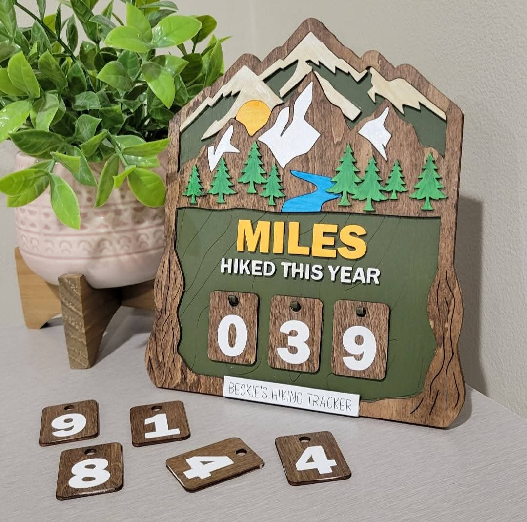 Miles Hikes This Year Counter Sign - Personalized Hiking Tracker