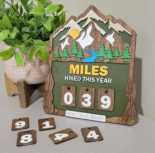 Miles Hikes This Year Counter Sign - Personalized Hiking Tracker