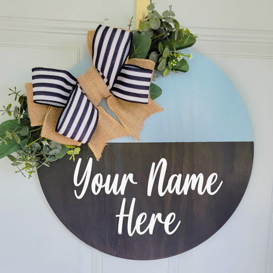 Last Name Door Hanger 15" - Black & Light Blue