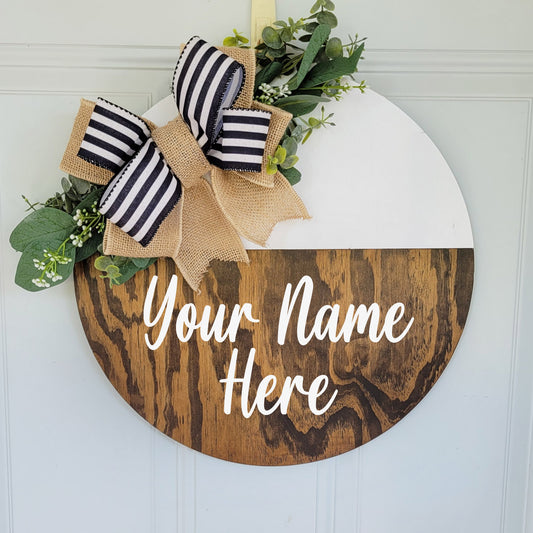 Last Name Door Hanger 15" - Kona Stain & White