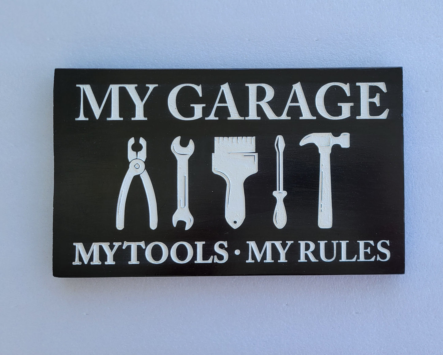 black and white wood handmade my garage my tools my rules sign