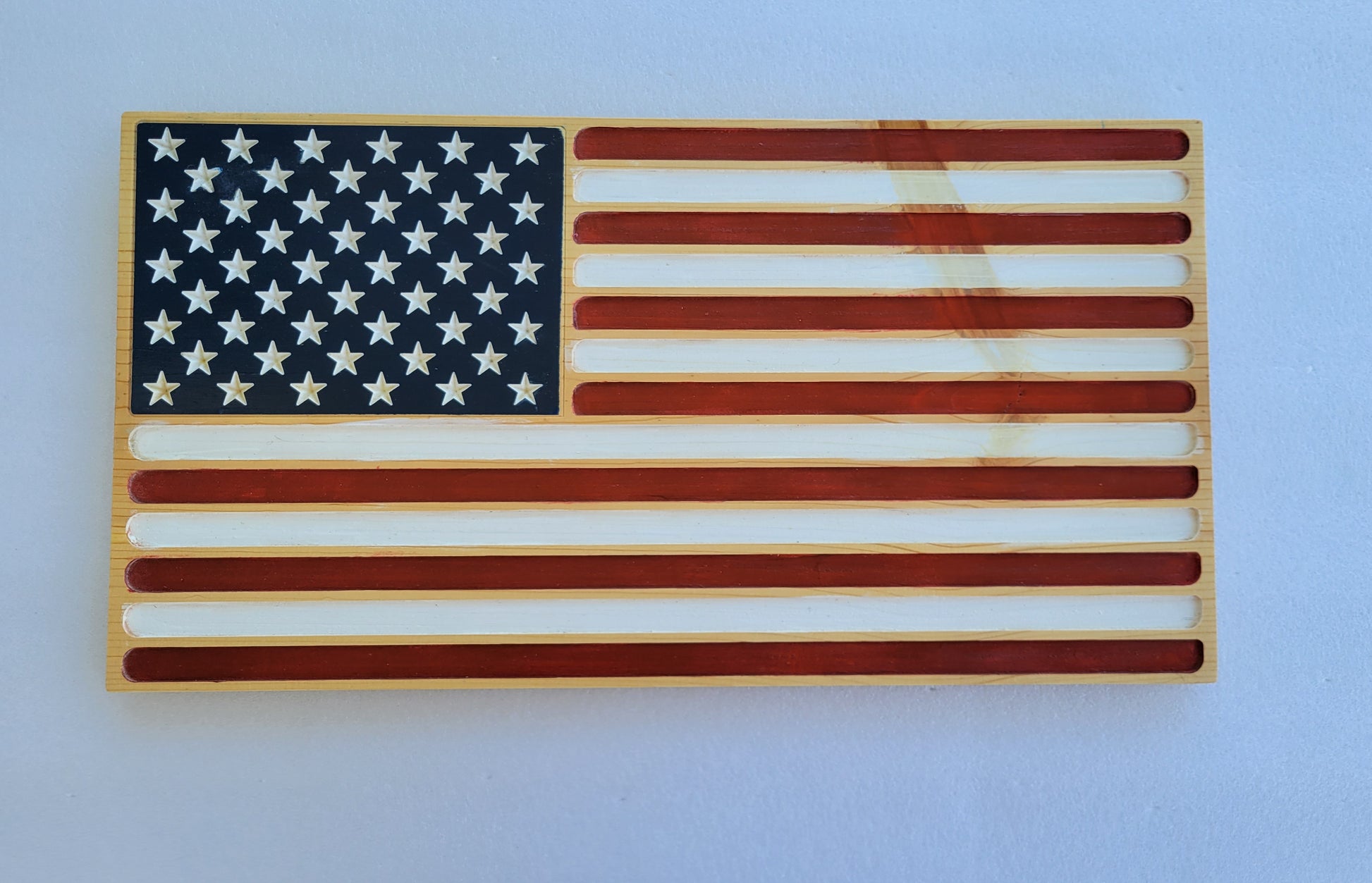 natural wood handmade carved flag sign