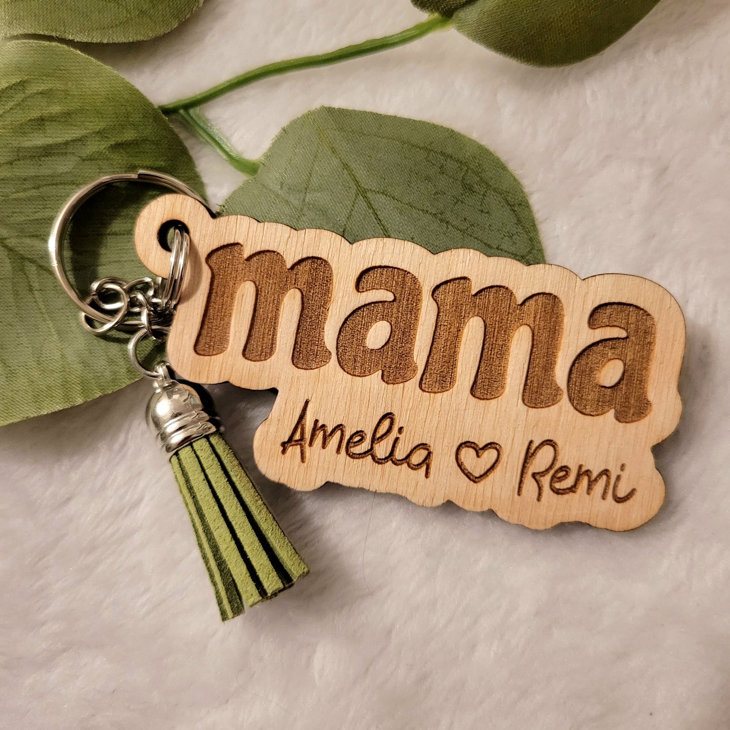 Mama Personalized Wood Key Chain