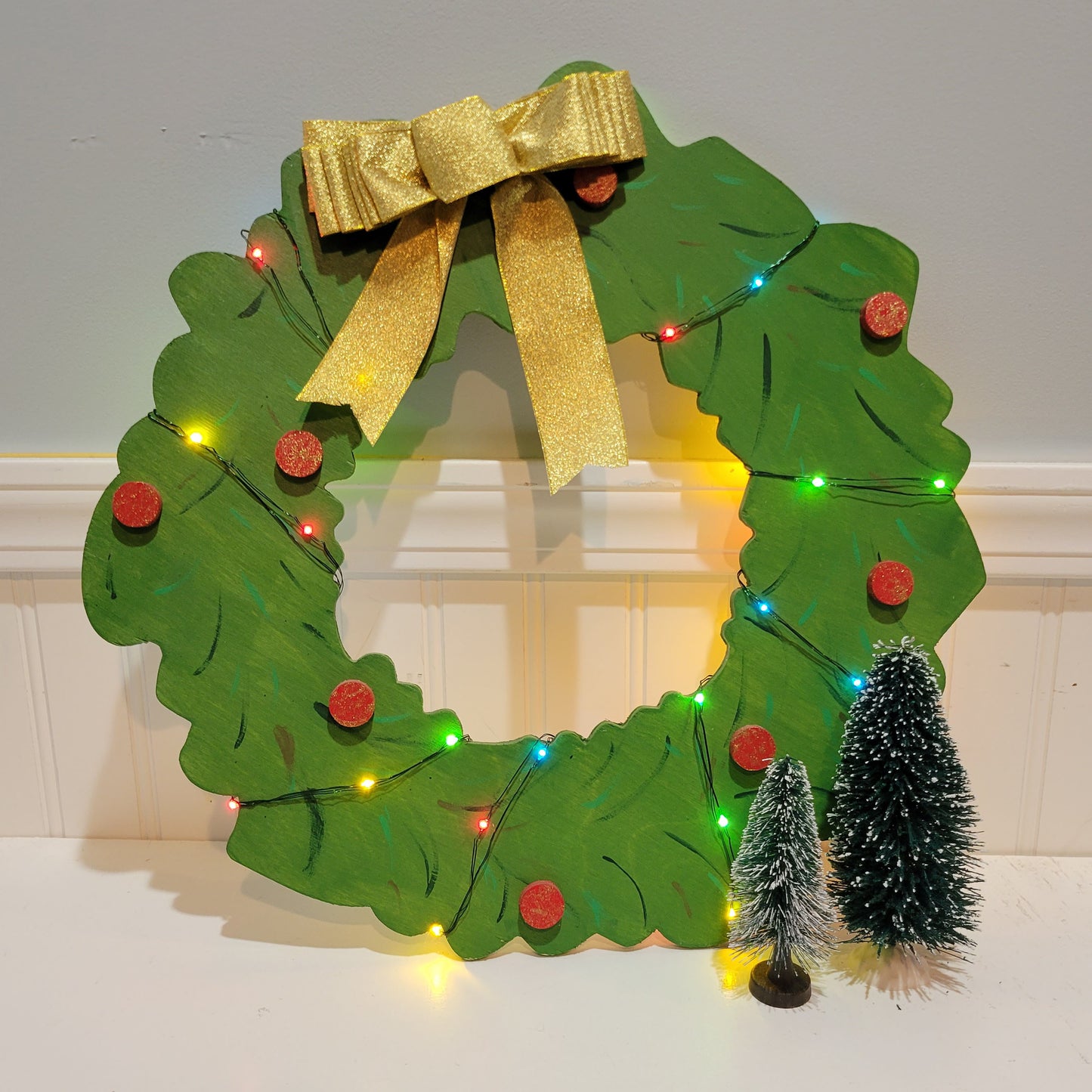 Light Up Christmas Wreath Door Hanger 15"