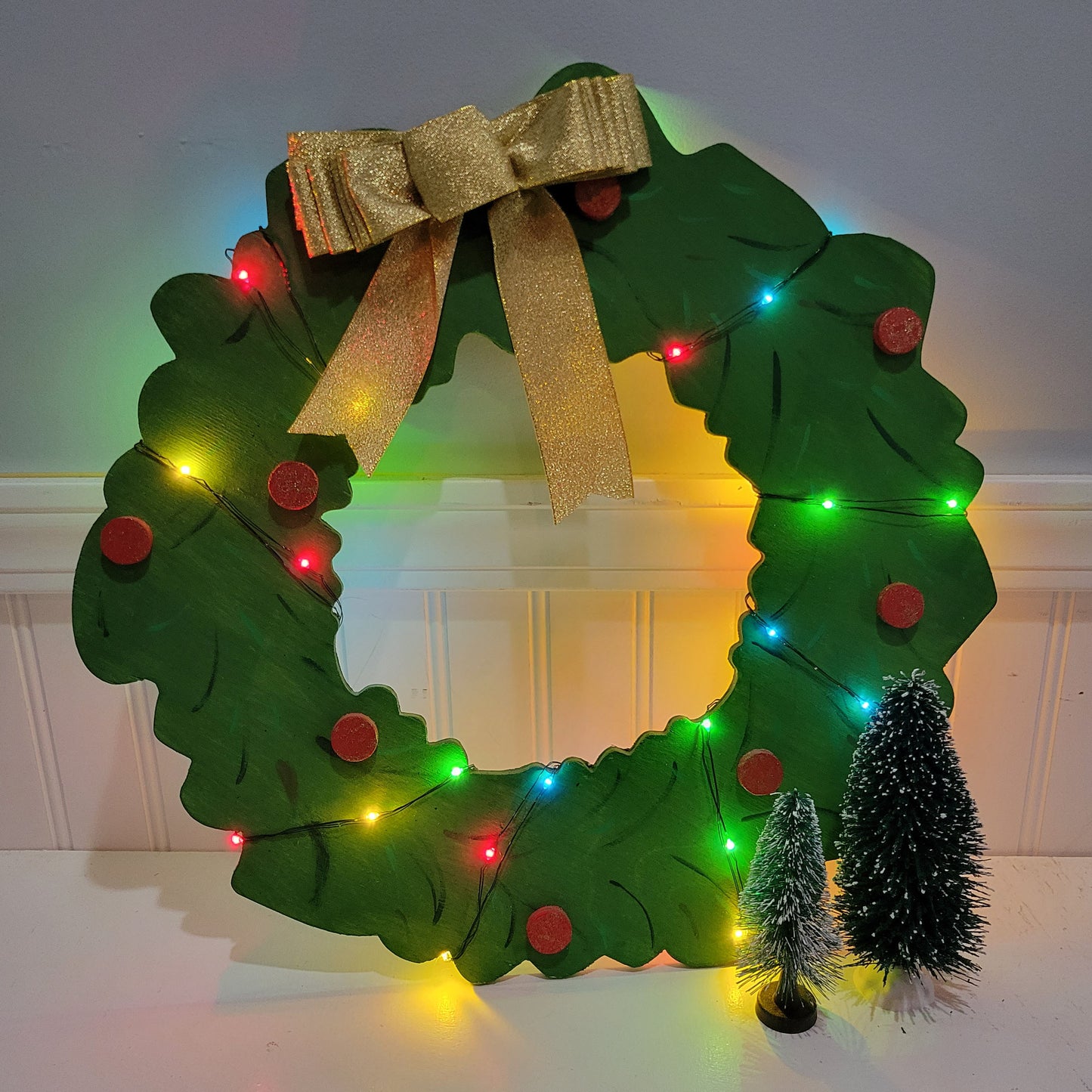 Light Up Christmas Wreath Door Hanger 15"